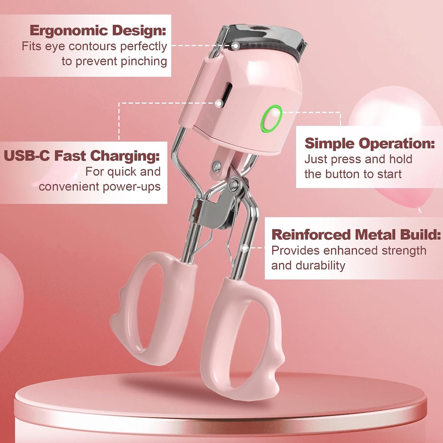 Heated Eyelash Curler Fast Heat up within 15S, Electric Eyelash Curlers with 2 Temperature Modes for 24H Long-Lasting Eyelash Curls, Type-C Rechargeable Lash Curler, Quick Natural Curling Eye Lashes