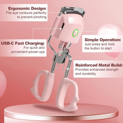 Heated Eyelash Curler Fast Heat up within 15S, Electric Eyelash Curlers with 2 Temperature Modes for 24H Long-Lasting Eyelash Curls, Type-C Rechargeable Lash Curler, Quick Natural Curling Eye Lashes