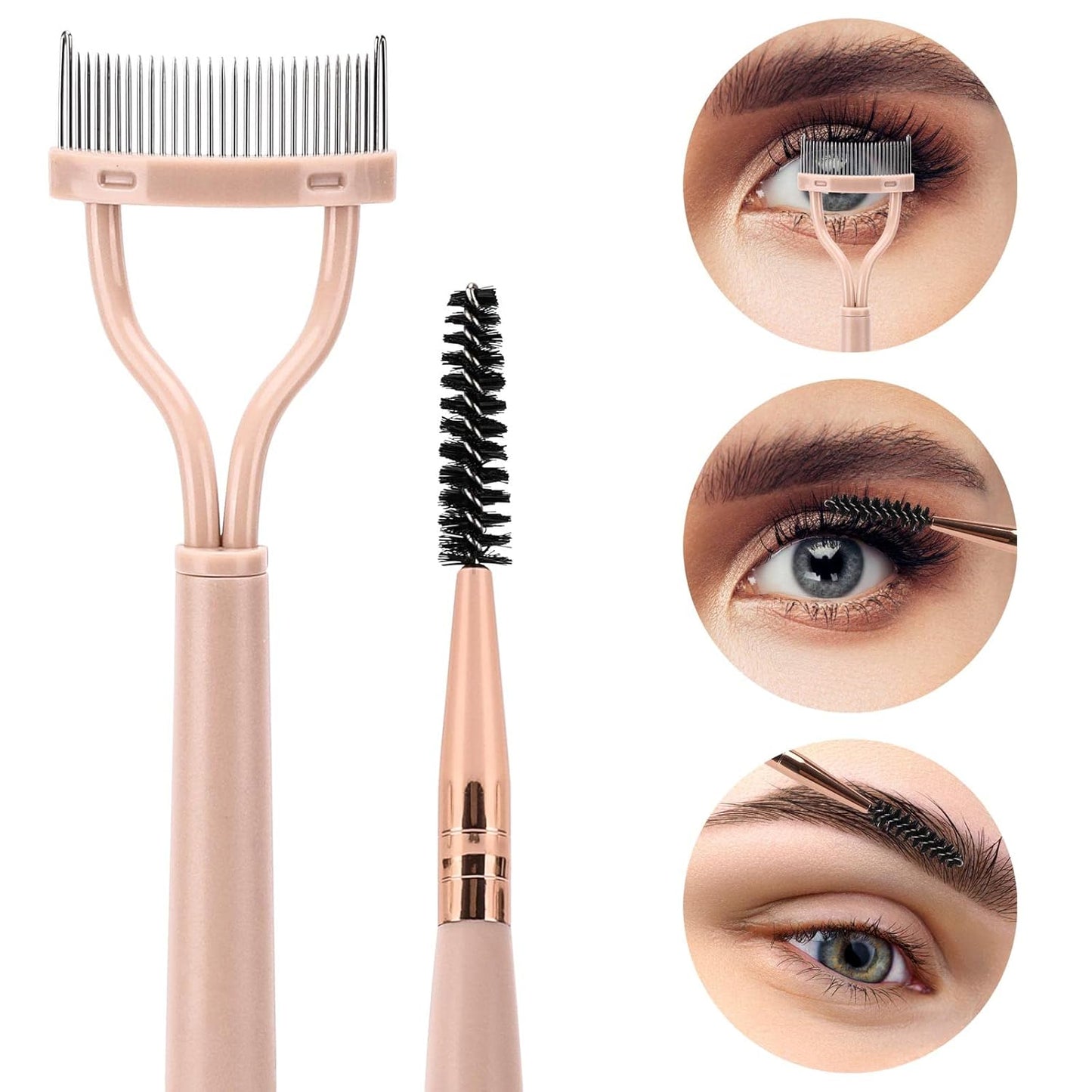 3 Pack Eyelash Comb Separator with Spoolie, Arc Designed Mascara Comb Dual Head Lash Separator Tool for Eyelash Extensions and Eyebrows (Black, Pink)