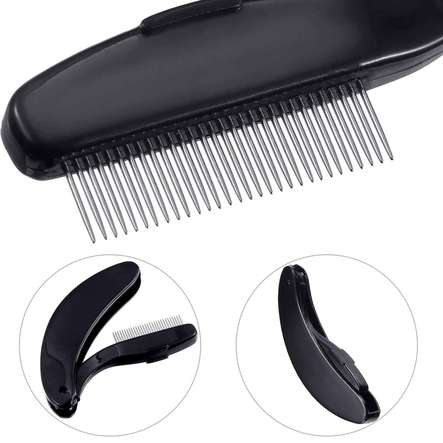 4 Packs Folding Eyelash Comb, Stainless Steel Teeth Eyebrow Comb Lash and Brow Makeup Brush (Black)