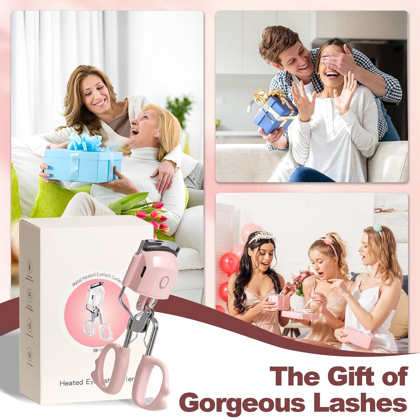 Heated Eyelash Curler Fast Heat up within 15S, Electric Eyelash Curlers with 2 Temperature Modes for 24H Long-Lasting Eyelash Curls, Type-C Rechargeable Lash Curler, Quick Natural Curling Eye Lashes