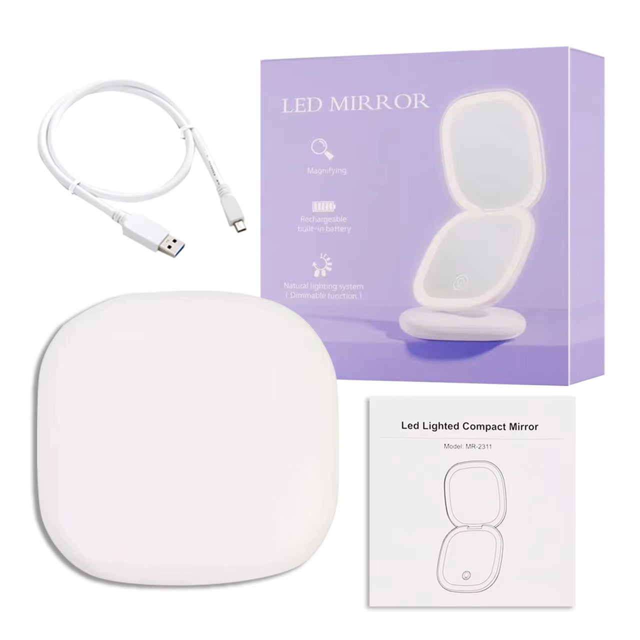 LED Makeup Mirror with Light 5X Magnifying Mini Compact Small Pocket Portable Travel Pink Black Foldable Cosmetic Vanity Mirrors