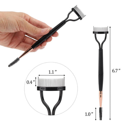 3 Pack Eyelash Comb Separator with Spoolie, Arc Designed Mascara Comb Dual Head Lash Separator Tool for Eyelash Extensions and Eyebrows (Black, Pink)